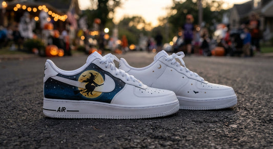 Custom Sneaker Halloween Witch Full Moon - front view