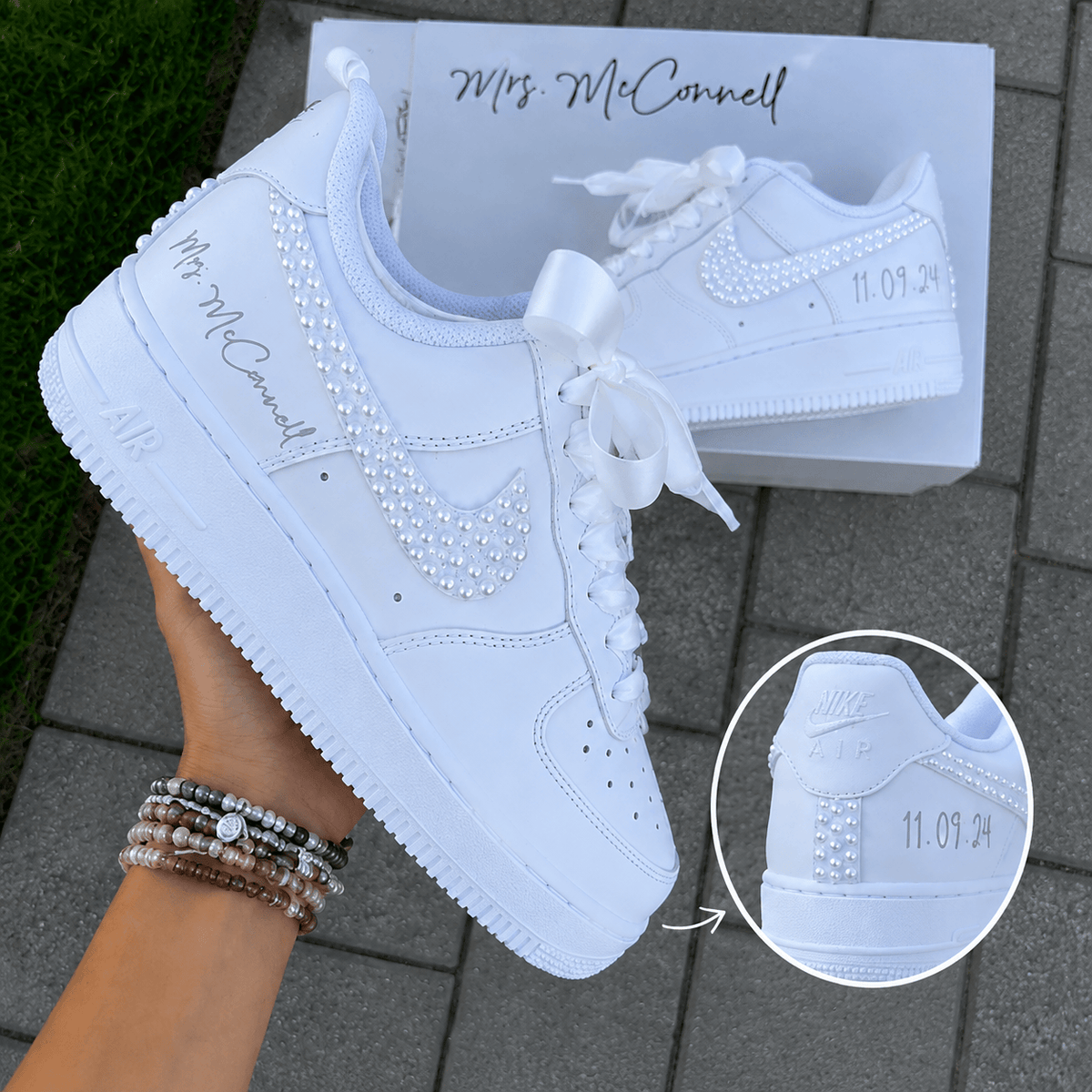 Personalized Pearl Side & Heel Bridal Custom Sneaker