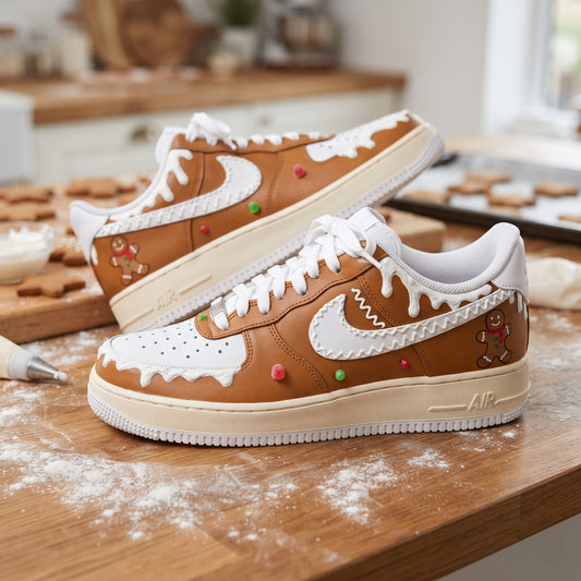 Custom Sneaker Christmas Gingerbread Cookie - front view