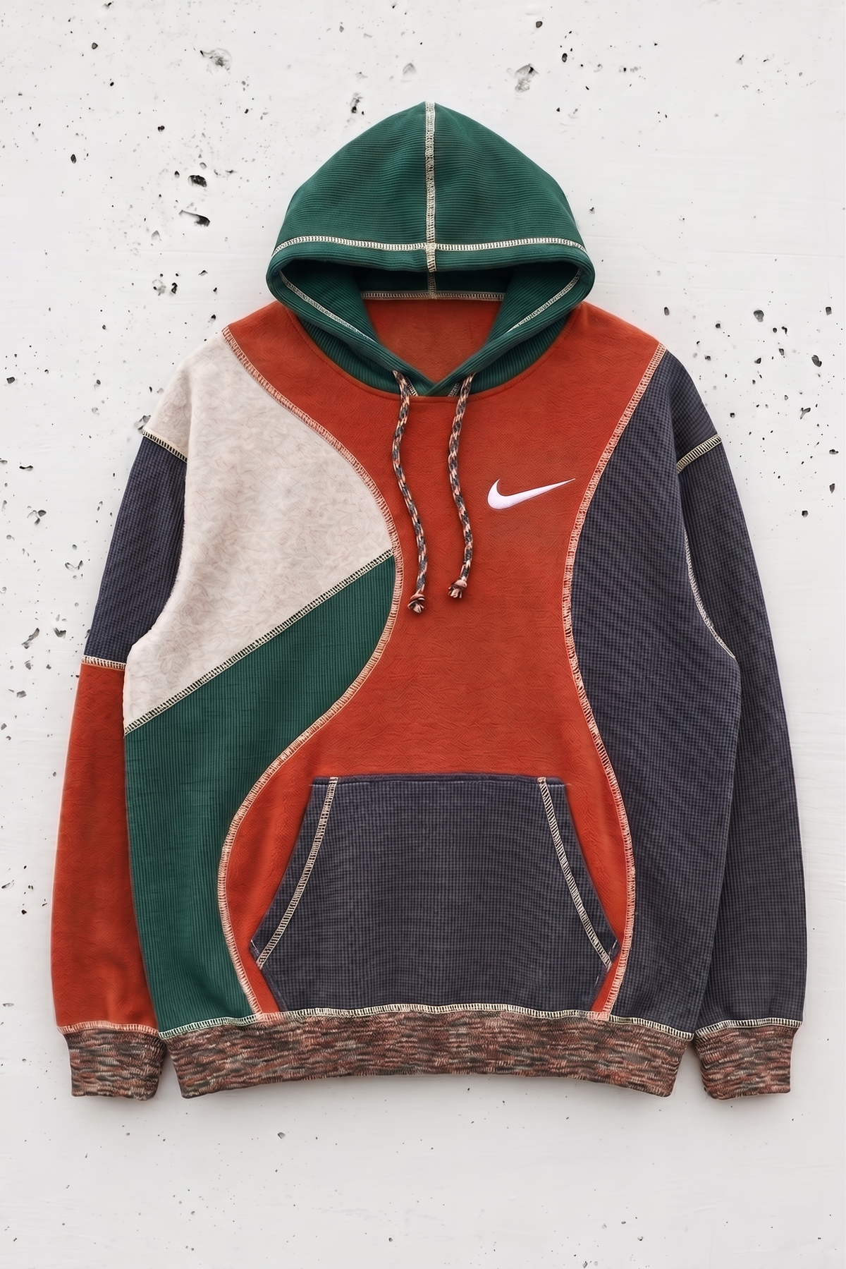 Patchwork Texture Fleece Pullover Hoodie