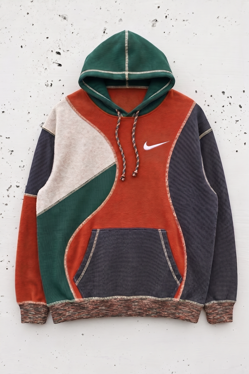 Patchwork Texture Fleece Pullover Hoodie
