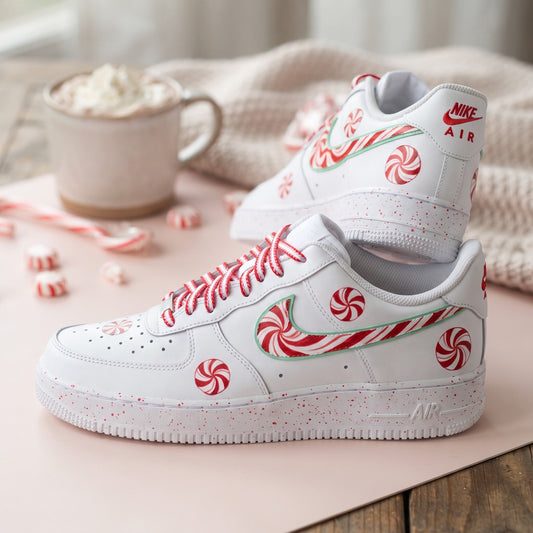 Custom Sneaker Christmas Peppermint Swirl - front view