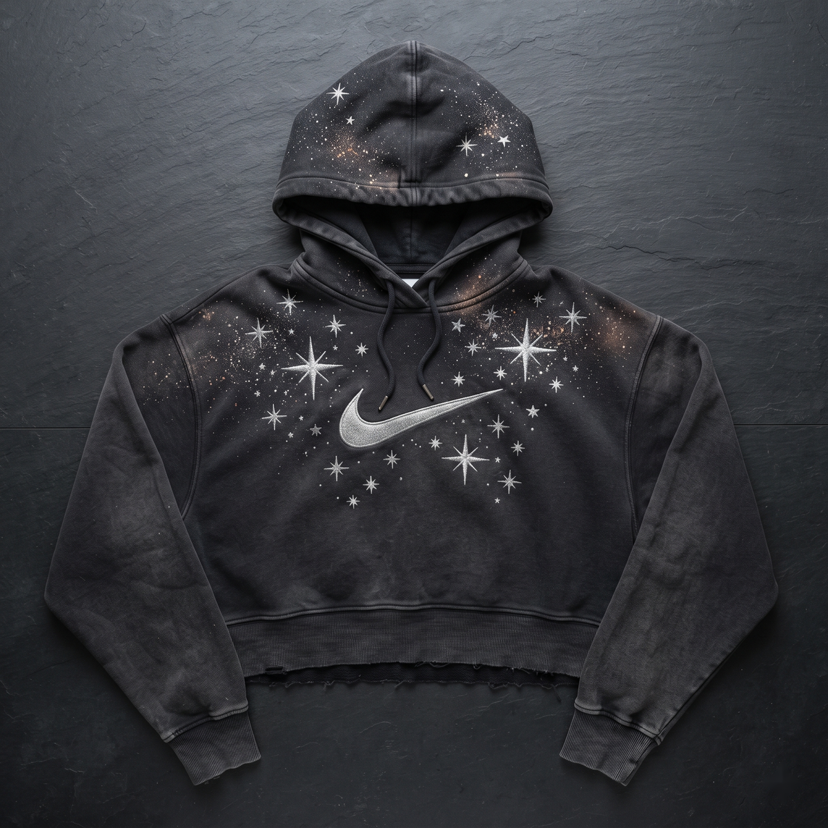 Starry Night Bleach-Galaxy Cropped Nike Hoodie