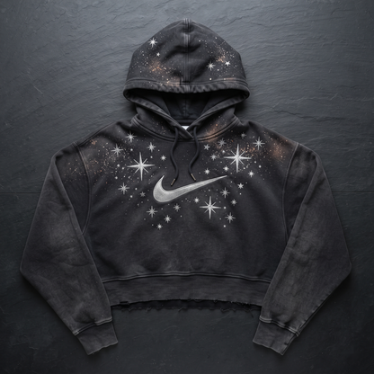 Starry Night Bleach-Galaxy Cropped Nike Hoodie