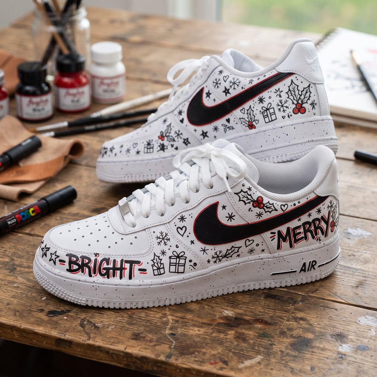 Custom Sneaker Christmas Merry Bright Graffiti - front view