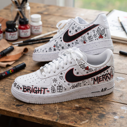 Custom Sneaker Christmas Merry Bright Graffiti - front view