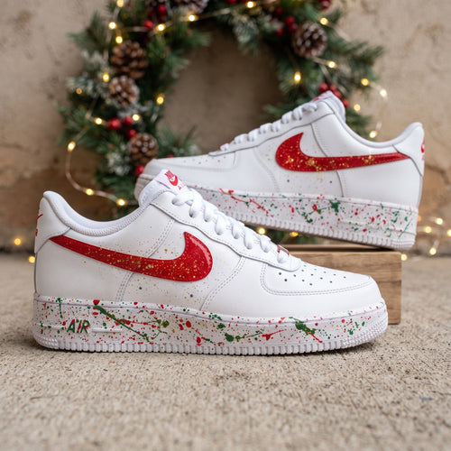 Custom Sneaker Christmas Holiday Splatter - front view