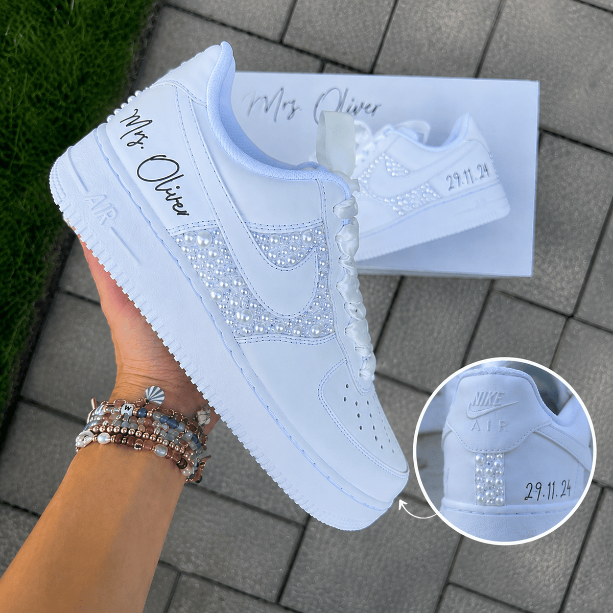 Personalized Side & Heel Pearl Crystal Bridal Custom Sneaker