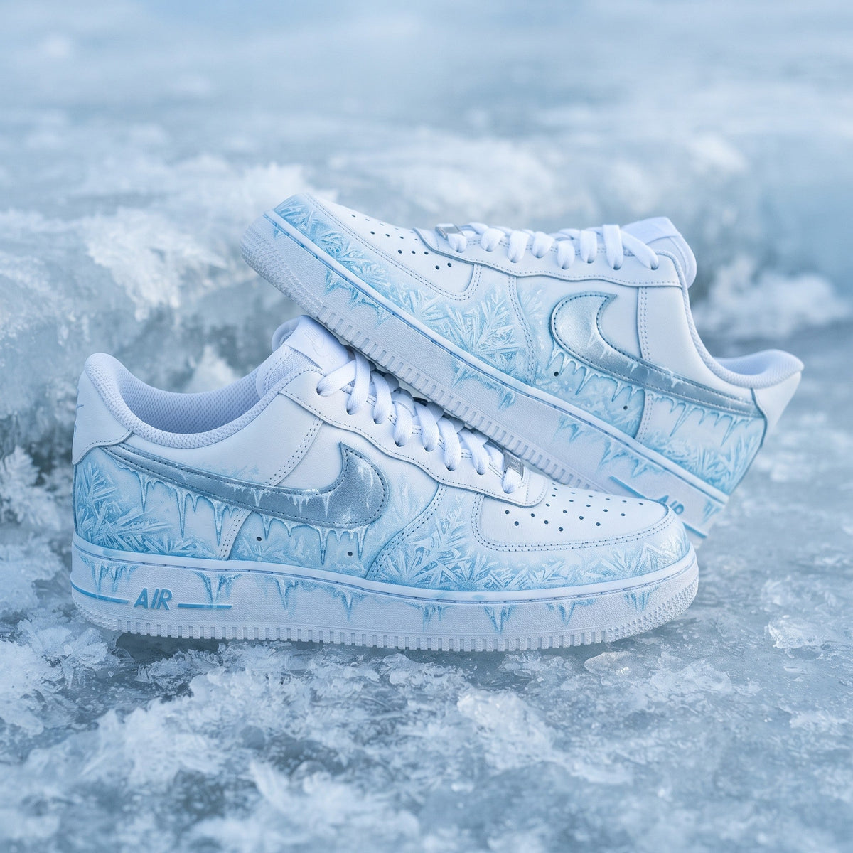 Custom Sneaker Christmas Ice Frostbite - front view