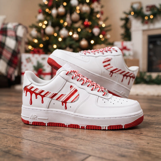 Custom Sneaker Christmas Candy Cane Drip - front view