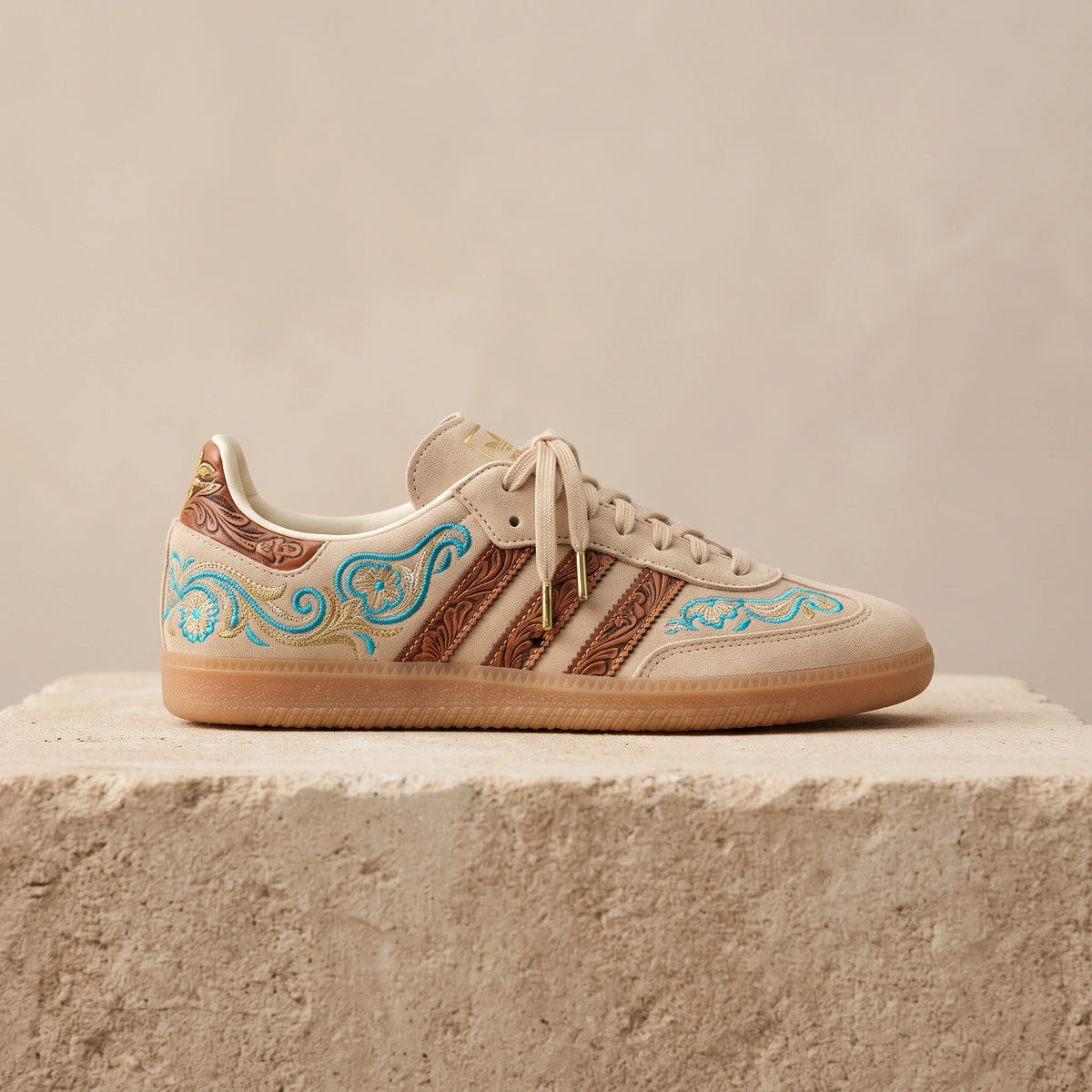 Custom Sneaker Desert Turquoise & Western Boot Stitch