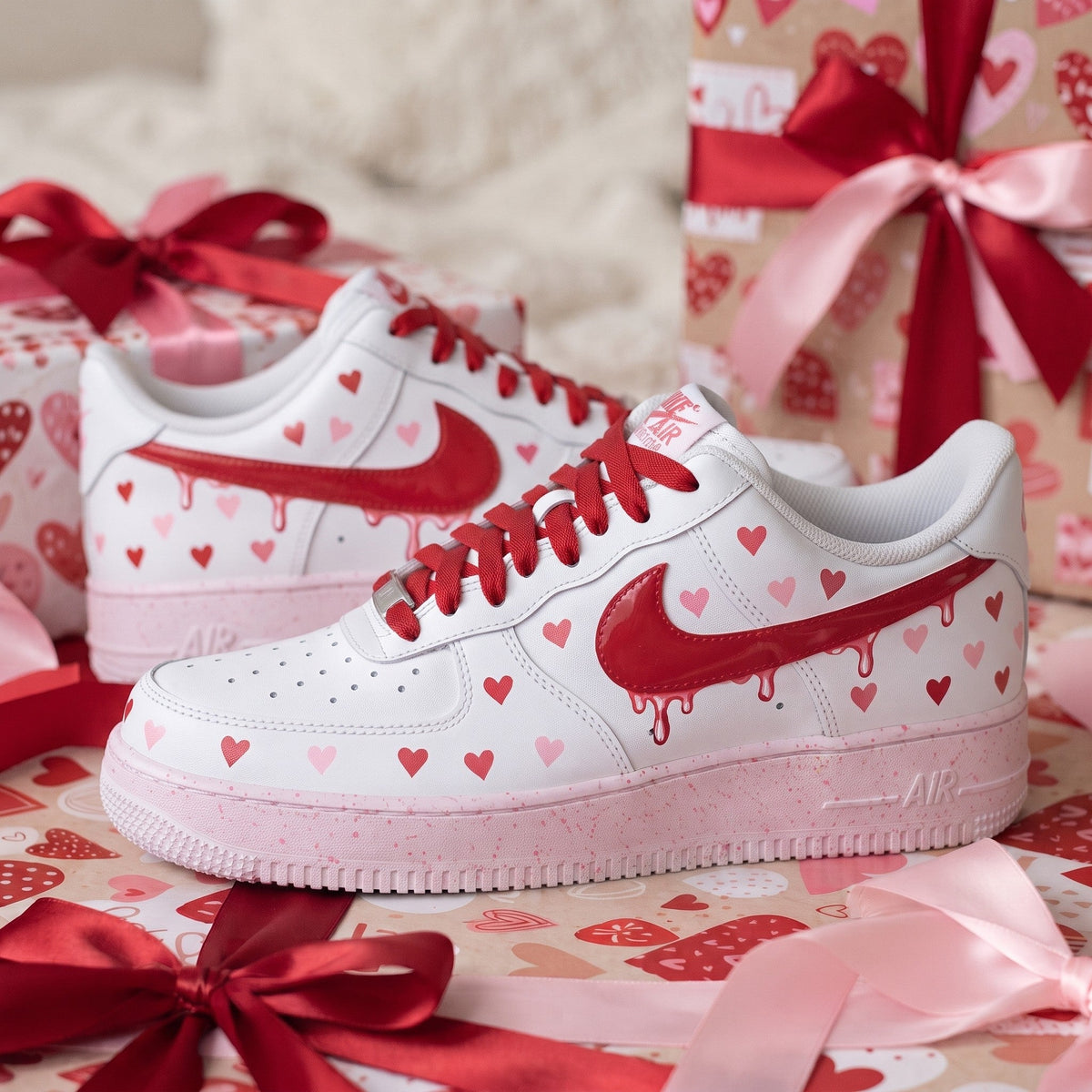 Custom Sneaker Christmas Holiday Hearts - side profile
