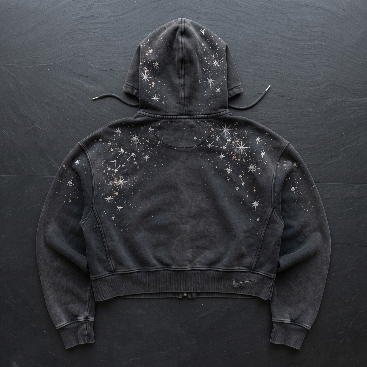 Starry Night Bleach-Galaxy Cropped Nike Hoodie