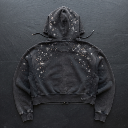 Starry Night Bleach-Galaxy Cropped Nike Hoodie