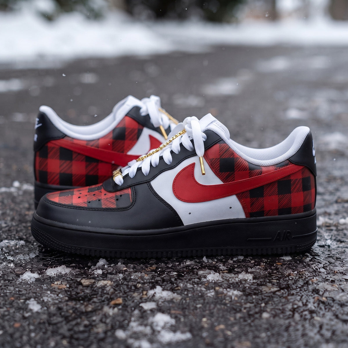Custom Sneaker Christmas Buffalo Plaid - side profile