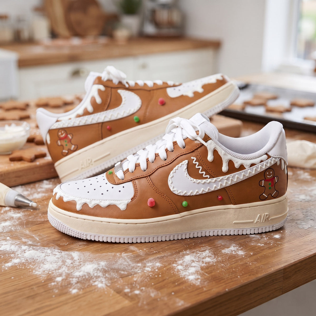 Custom Sneaker Christmas Gingerbread Cookie - side profile
