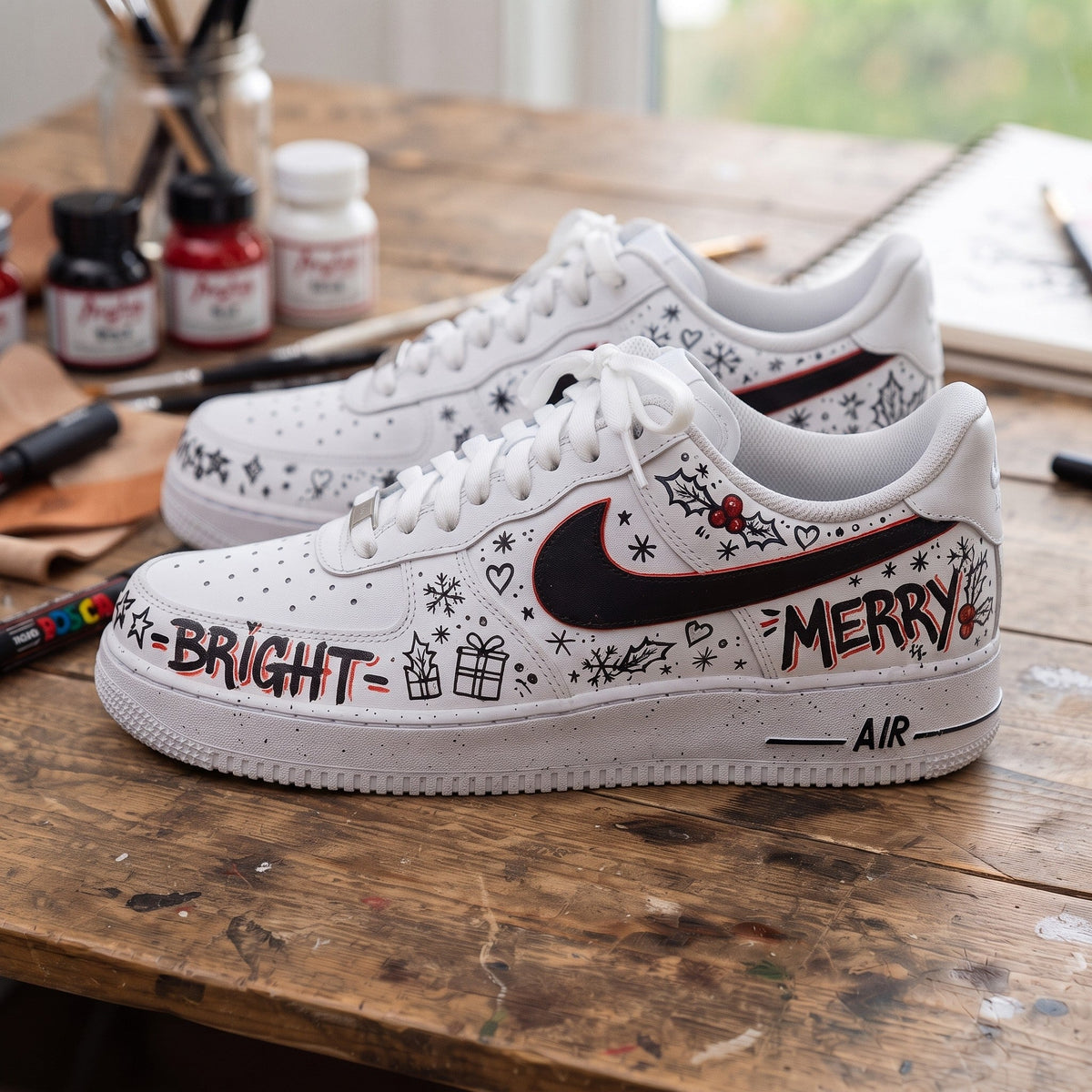 Custom Sneaker Christmas Merry Bright Graffiti - side profile