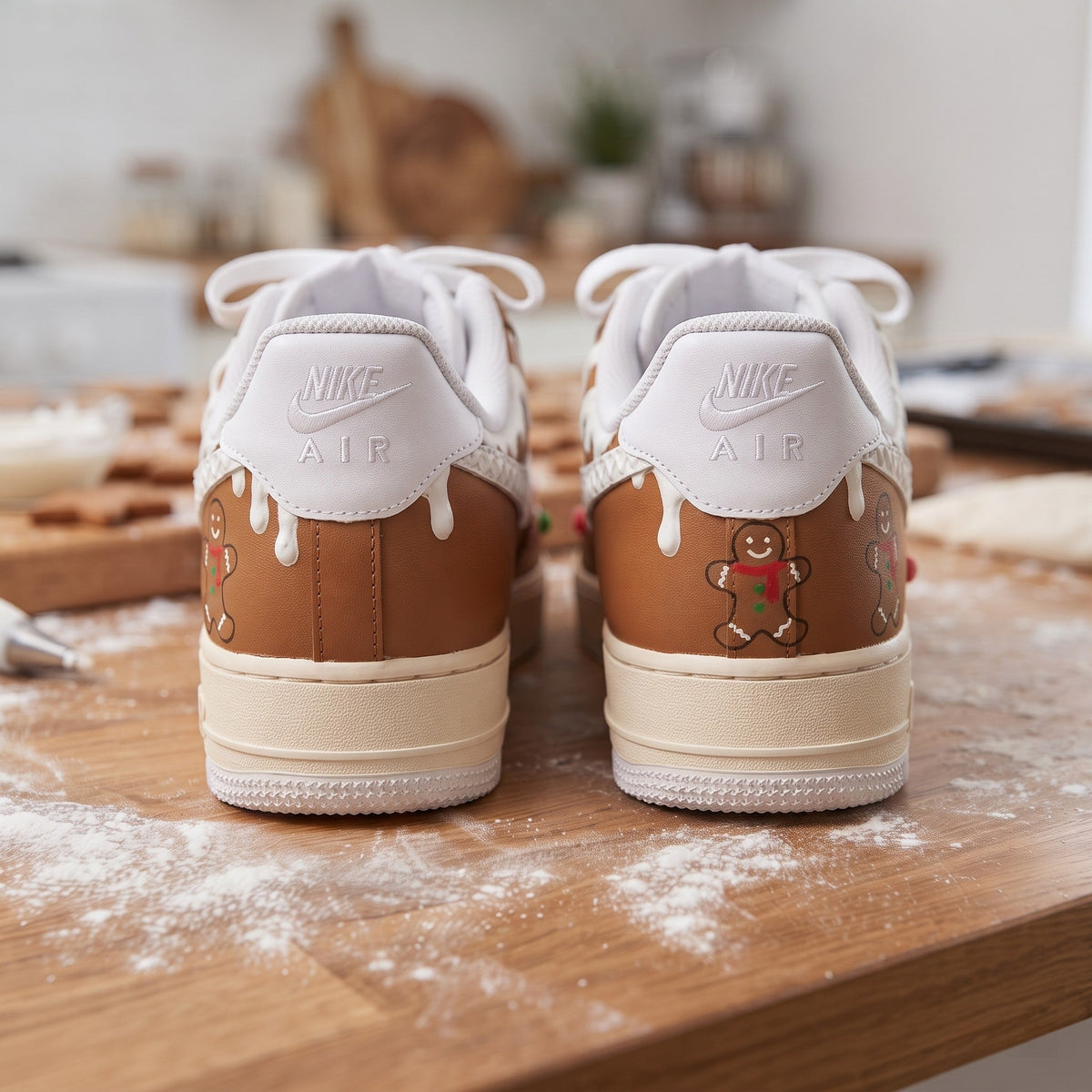 Custom Sneaker Christmas Gingerbread Cookie - heel back