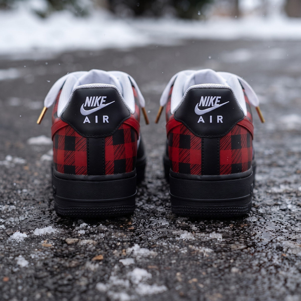 Custom Sneaker Christmas Buffalo Plaid - heel back