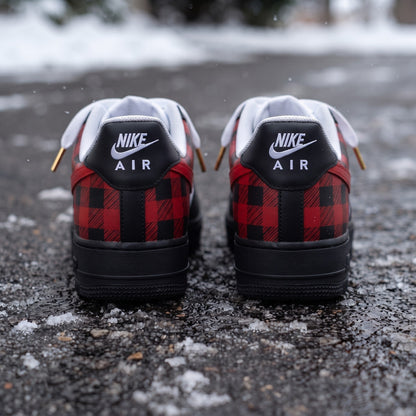 Custom Sneaker Christmas Buffalo Plaid - heel back