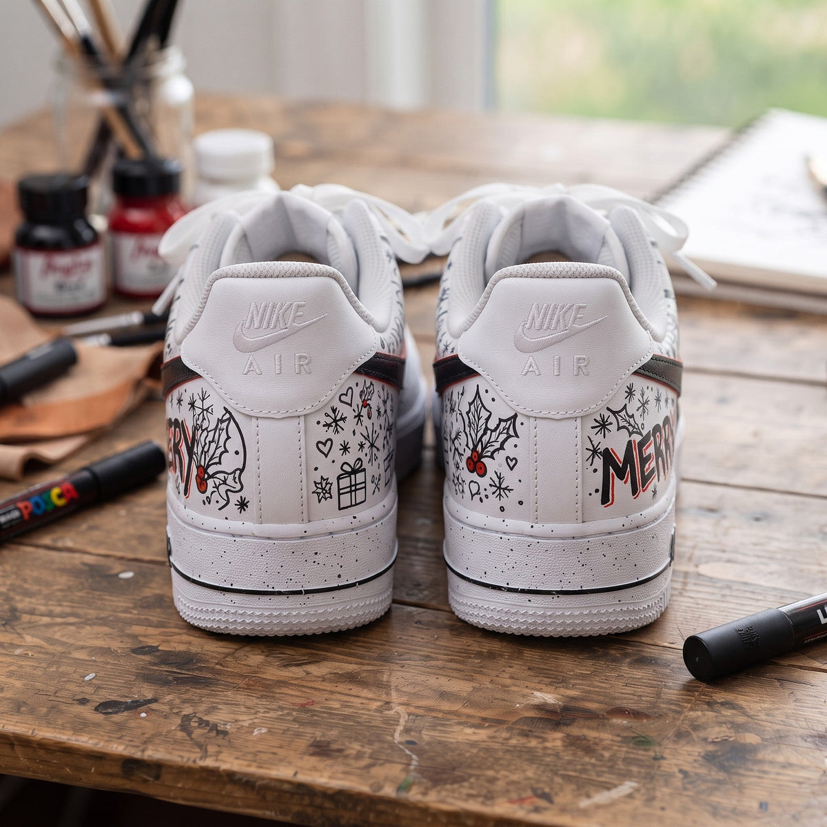 Custom Sneaker Christmas Merry Bright Graffiti - heel back