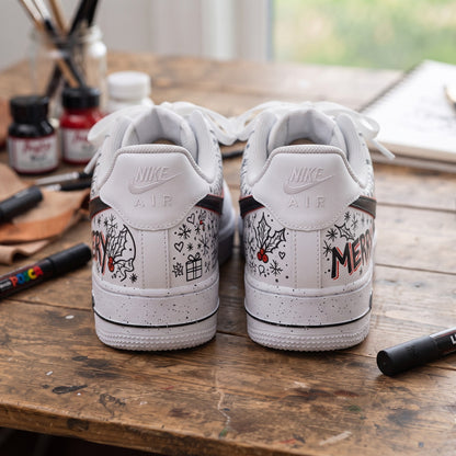 Custom Sneaker Christmas Merry Bright Graffiti - heel back