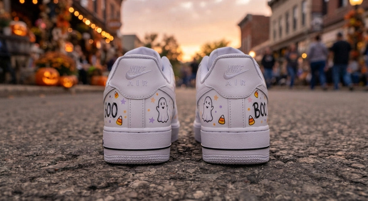 Custom Sneaker Halloween Cute Ghost Boo - heel back