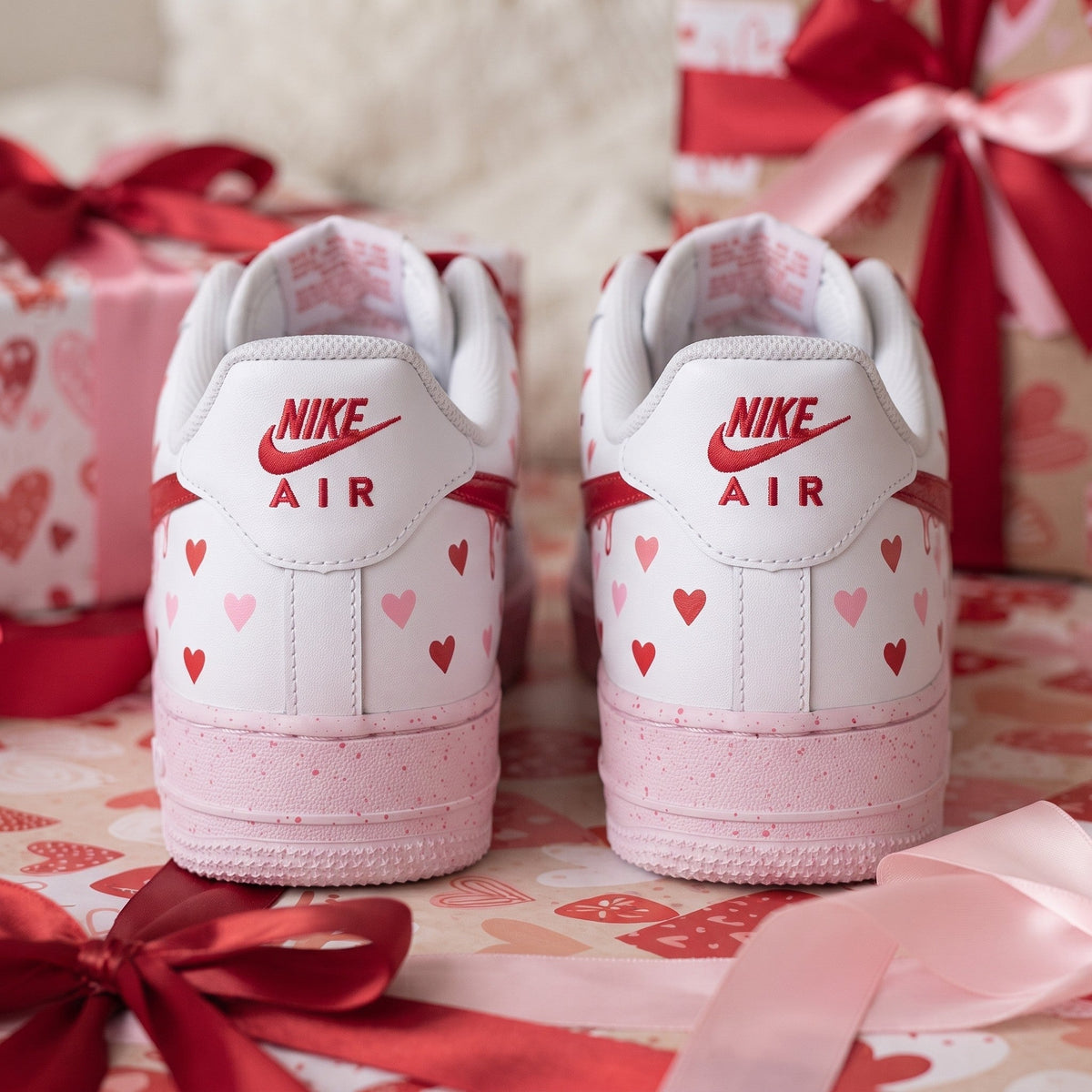Custom Sneaker Christmas Holiday Hearts - heel back