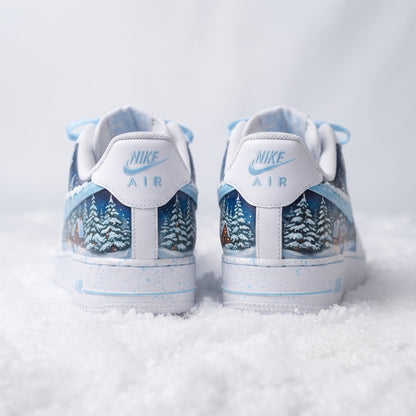 Custom Sneaker Christmas Snow Globe Village - heel back