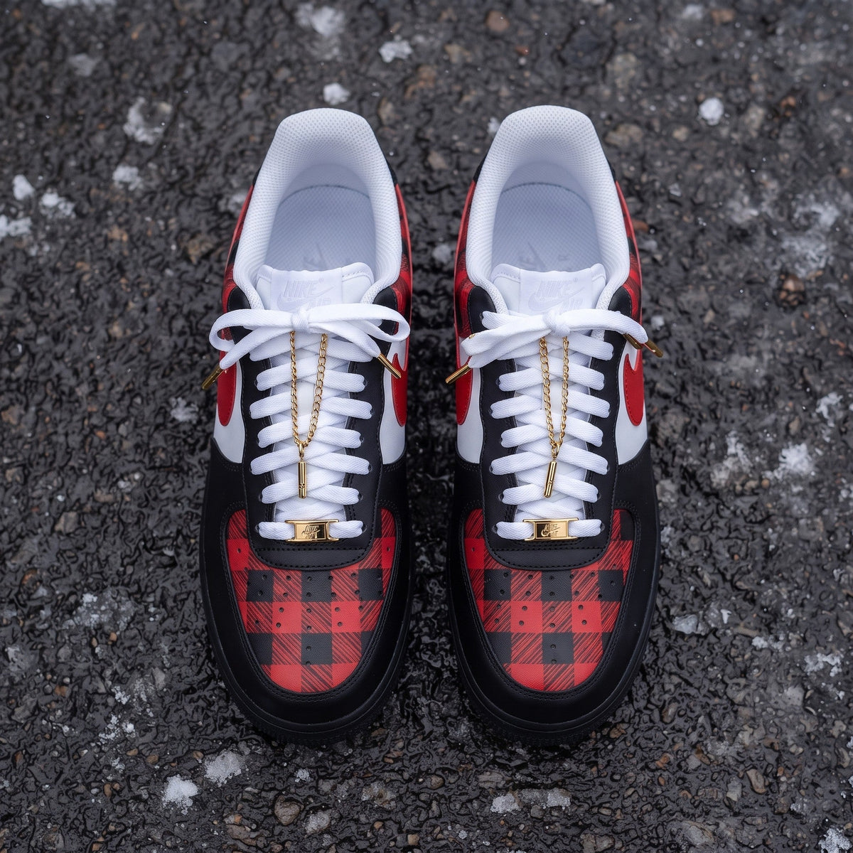 Custom Sneaker Christmas Buffalo Plaid - top down