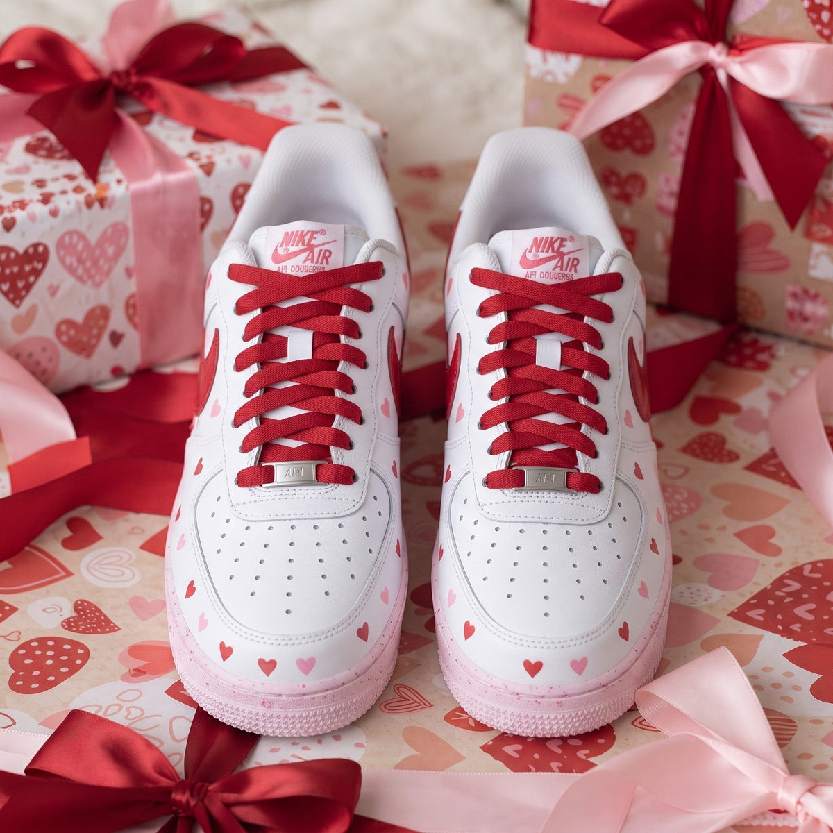 Custom Sneaker Christmas Holiday Hearts - top down
