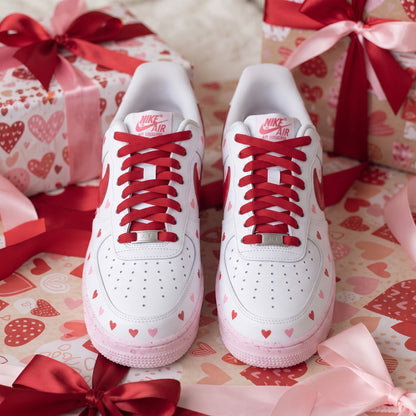 Custom Sneaker Christmas Holiday Hearts - top down