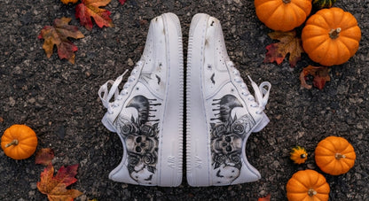Custom Sneaker Halloween Haunted Rose Skull - top down