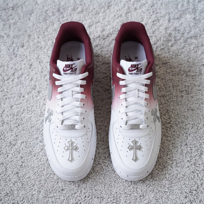 Custom Sneaker Christmas Burgundy Crosses - top down