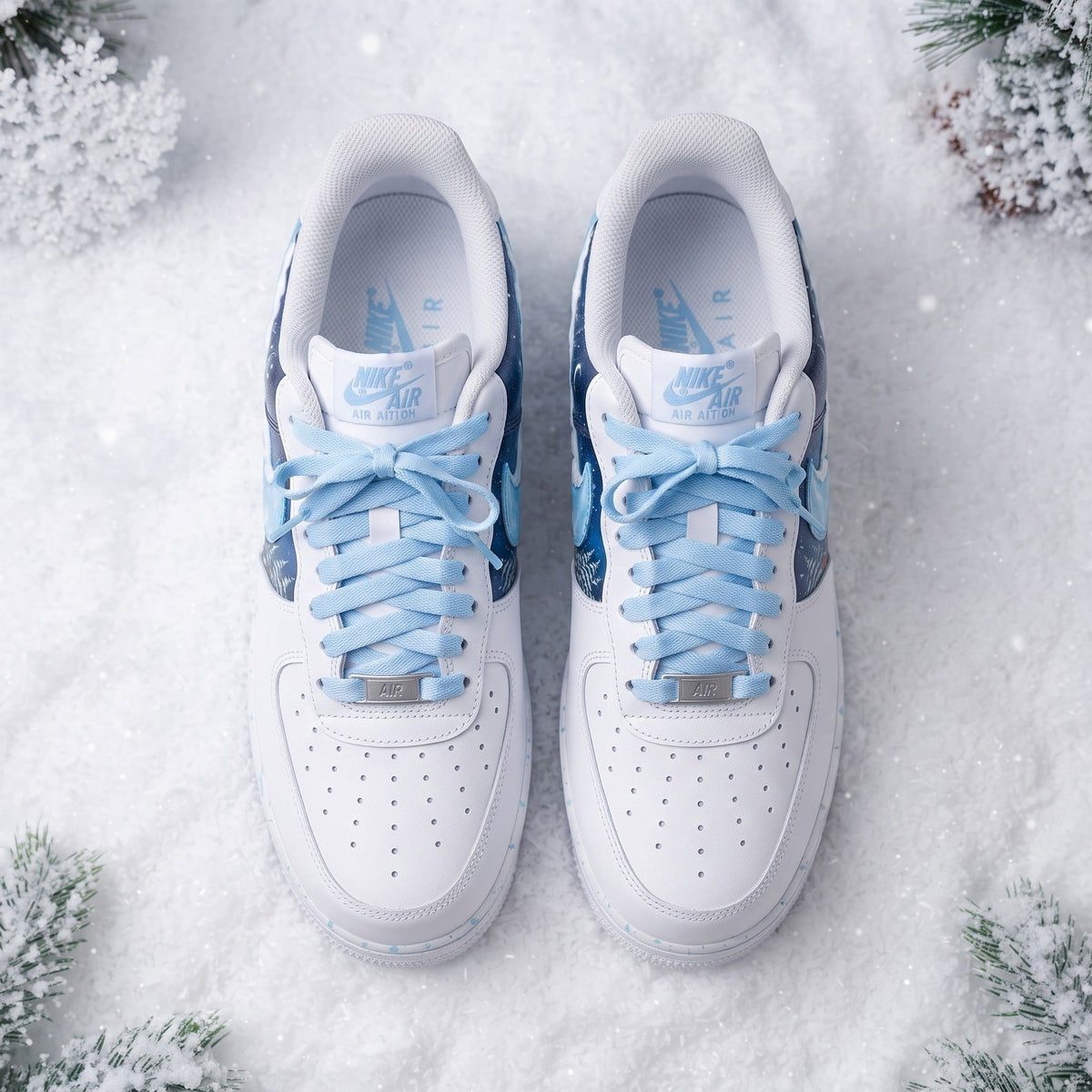 Custom Sneaker Christmas Snow Globe Village - top down