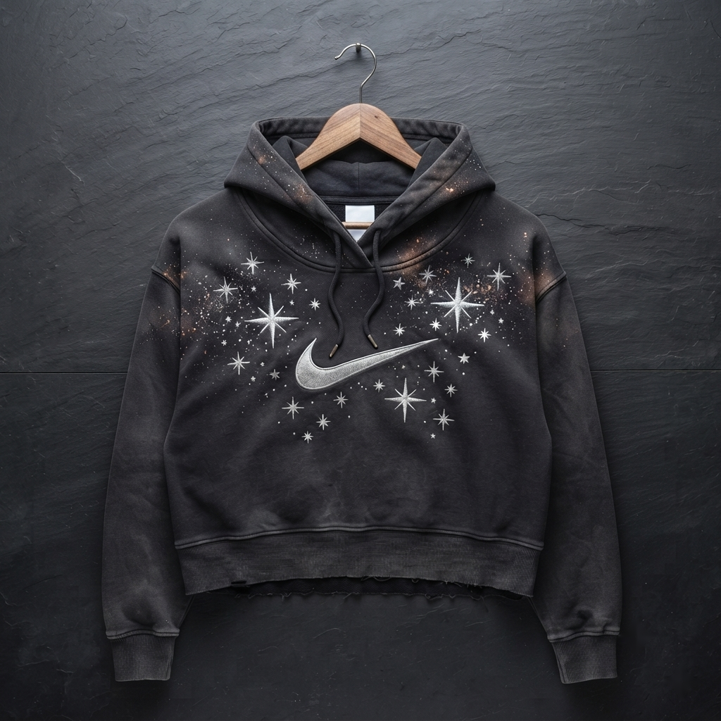 Starry Night Bleach-Galaxy Cropped Nike Hoodie