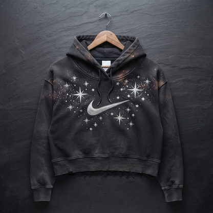 Starry Night Bleach-Galaxy Cropped Nike Hoodie