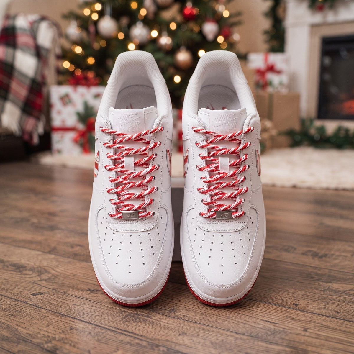 Custom Sneaker Christmas Candy Cane Drip - top down