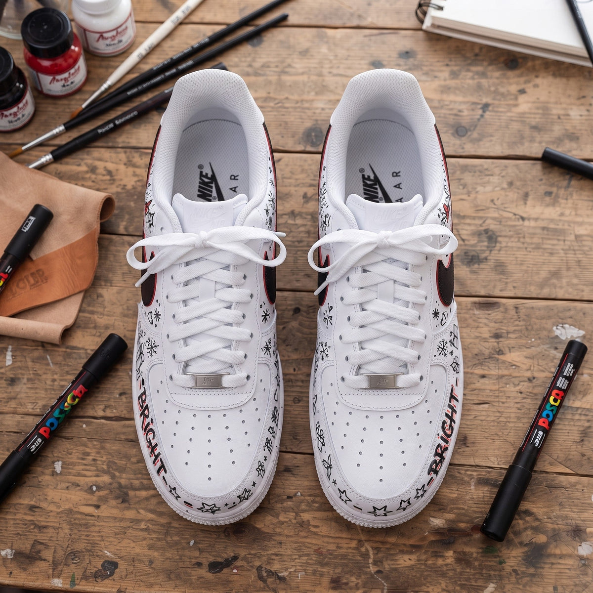 Custom Sneaker Christmas Merry Bright Graffiti - top down