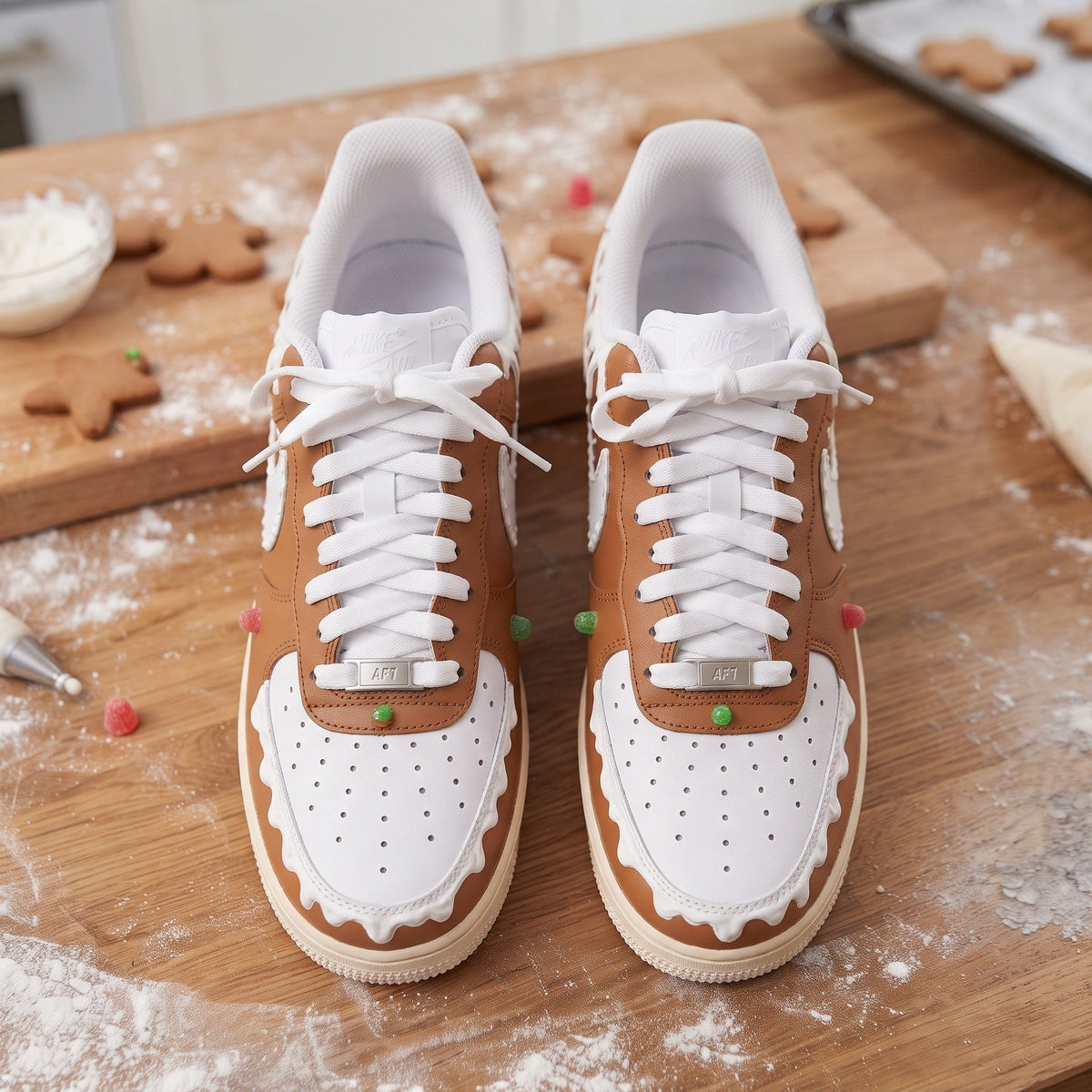 Custom Sneaker Christmas Gingerbread Cookie - top down