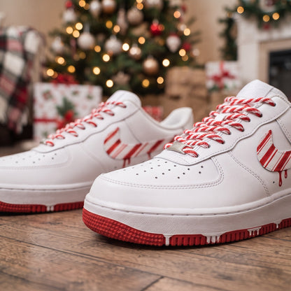 Custom Sneaker Christmas Candy Cane Drip - front toe