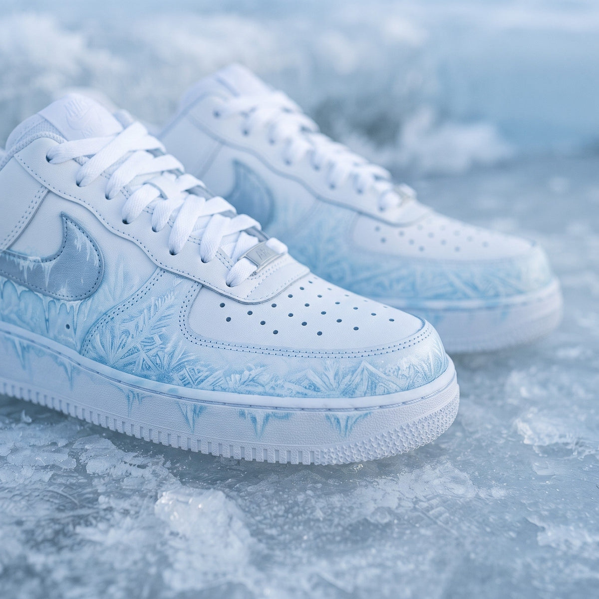 Custom Sneaker Christmas Ice Frostbite - front toe