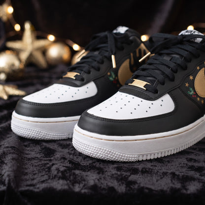 Custom Sneaker Christmas Gold Black Luxe - front toe