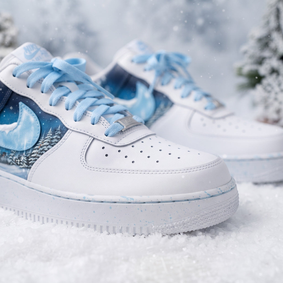 Custom Sneaker Christmas Snow Globe Village - front toe