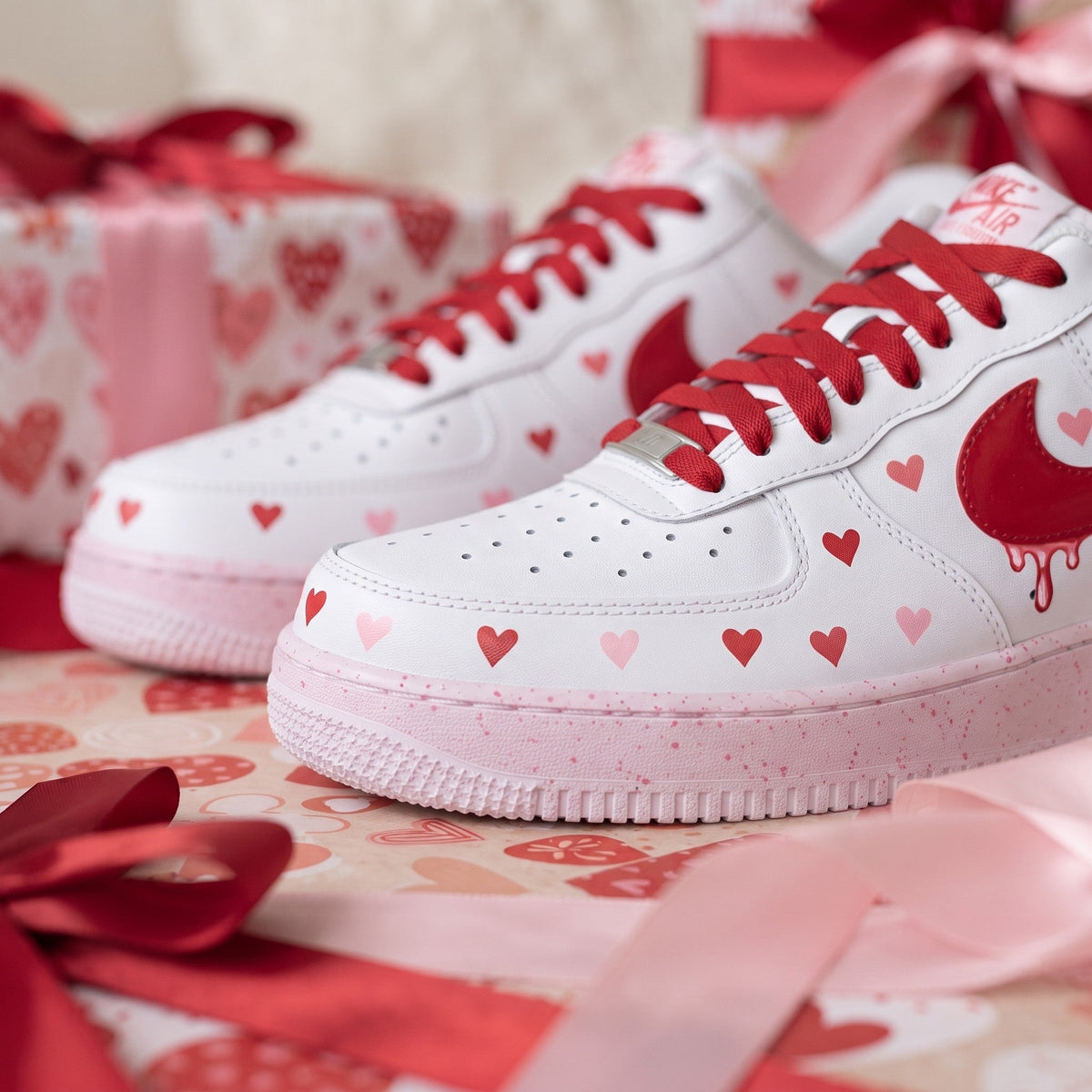 Custom Sneaker Christmas Holiday Hearts - front toe
