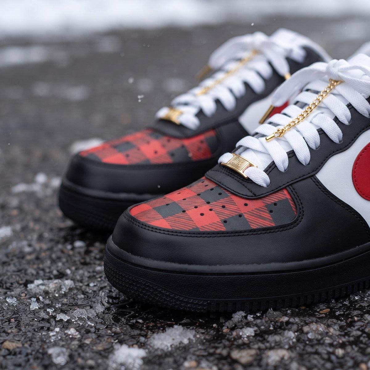 Custom Sneaker Christmas Buffalo Plaid - front toe