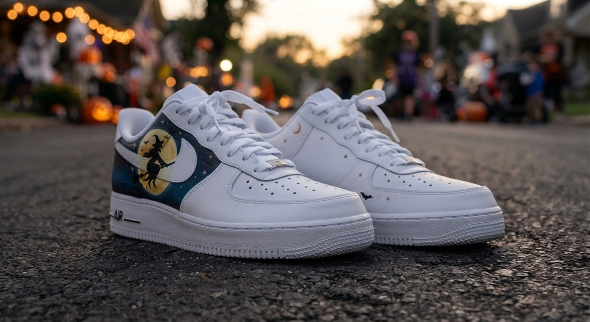 Custom Sneaker Halloween Witch Full Moon - front toe