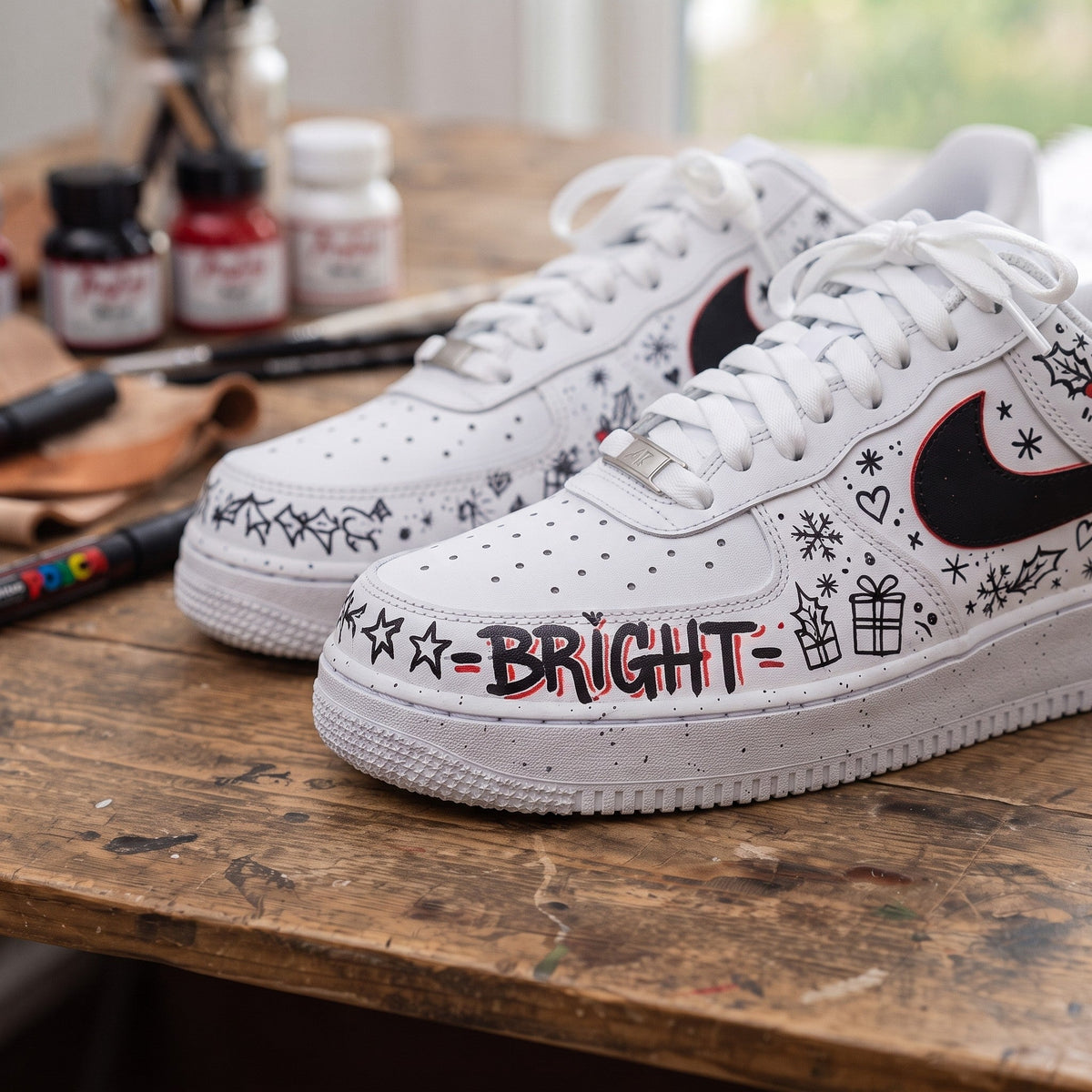 Custom Sneaker Christmas Merry Bright Graffiti - front toe