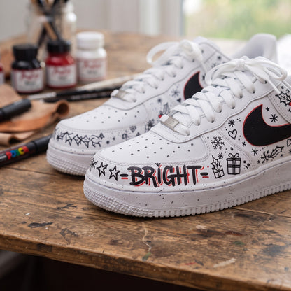 Custom Sneaker Christmas Merry Bright Graffiti - front toe