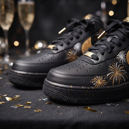 Custom Sneaker New Year 2027 Gold Fireworks - front toe